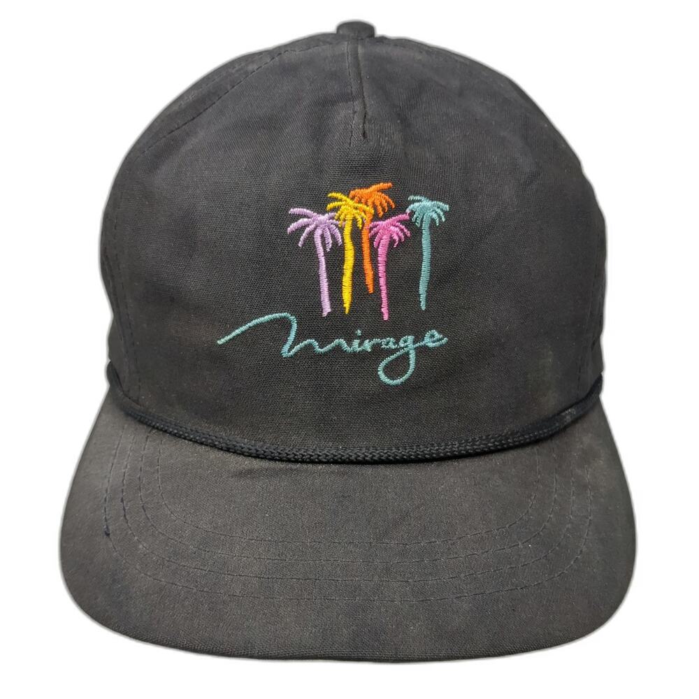 Cali-fame 5 Panel Black One Size Hat Rope Brim Green Underbrim Palm Trees Mirage